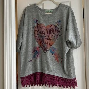Bless Your Heart Graphic Tee with Purple lace detail!